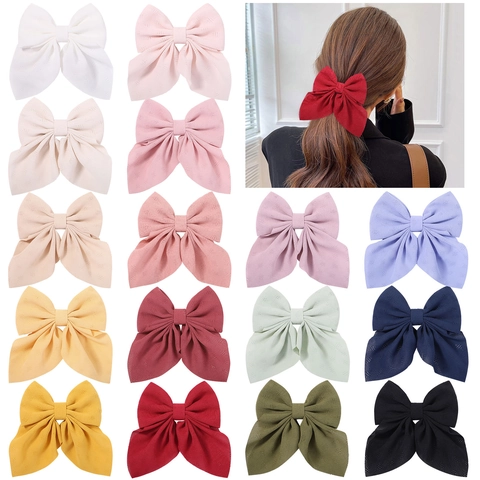 Large Bow Hair Clip Chiffon Polyester Fabric Floral Pattern Candy Color Metal Alligator Clip Retro Sweet For Women Girls