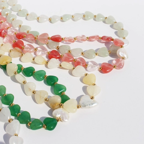 Handmade Natural Stone Heart Beaded Necklace With Mother Of Pearl Heart Pendant Baroque Style Clavicle Chain Jewelry For Women