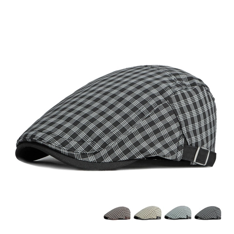 Karierte Schirmmütze Baumwolle Polyester Britische Vintage Ivy Mütze Verstellbare Seitenschnalle Atmungsaktiv Retro Für Herren Damen