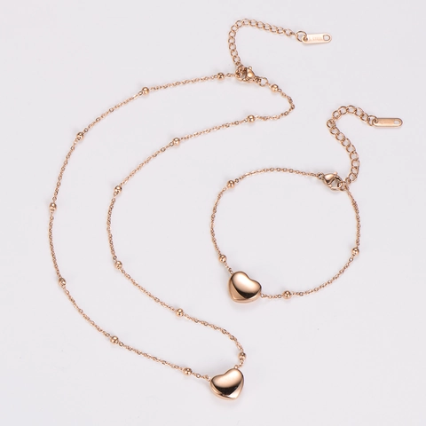 Heart Necklace And Bracelet Jewelry 304 Stainless Steel Dainty Minimalist Versatile Wear For Women