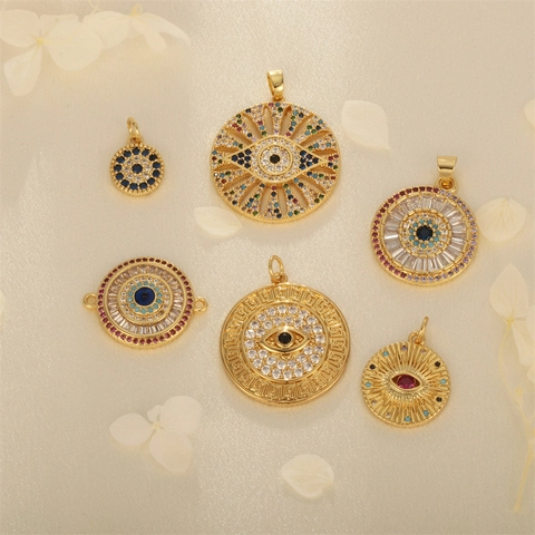 Breloques Mauvais Oeil Cuivre Plaqués Or Pendentifs Zircon Pour Fabrication De Bijoux DIY Collier Boucles Oreilles