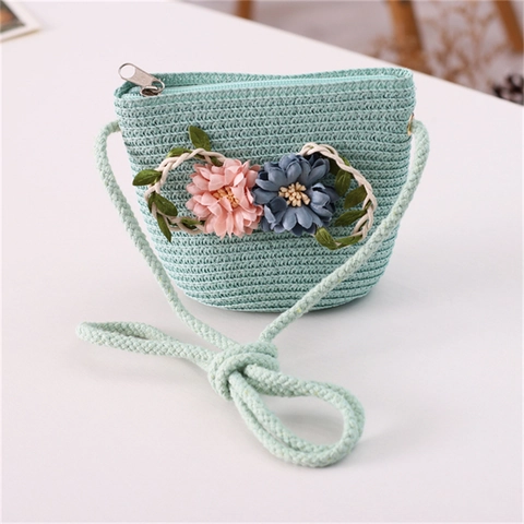 Kids Straw Crossbody Bag Woven Mini Purse Sunflower Flower Strawberry Decor Summer Beach Vacation Girls Accessories