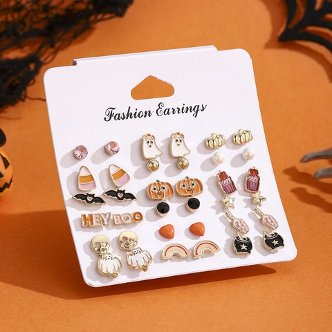 Halloween Ohrringe Geist Kürbis Fledermaus Totenkopf Legierung Emaille Schmuck Mit Edelstahl Ohrring Pfosten Für Party