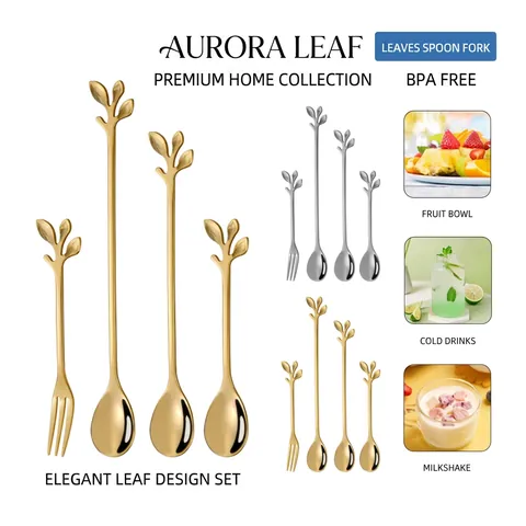 Stainless Steel Leaf Spoon And Fork Creative Branch Shape Dessert Coffee Stirring Fruit Cake Appetizer Modern Elegant Tableware