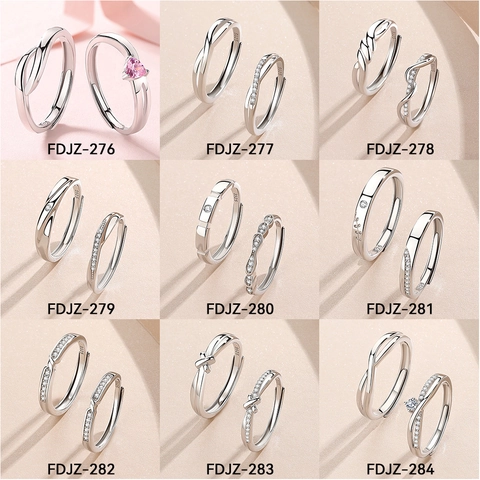 925 Sterling Silver Adjustable Couple Rings With Cubic Zirconia Minimalist Elegant Original Design For Lovers Gift