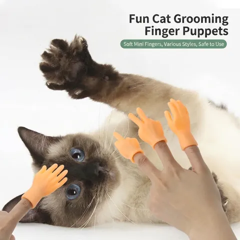 Mini Tiny Finger Hands For Cats Teasing Interactive Toy Soft Rubber Cat Grooming Massage Gloves Novelty Photography Props