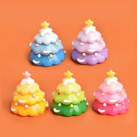 Mini Christmas Tree Resin Charms Gradient Color Flatback Ornaments For DIY Crafts Phone Case Jewelry Making