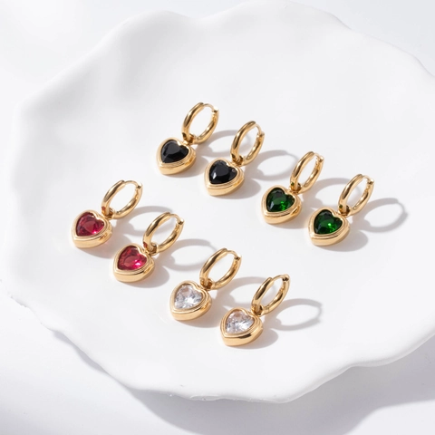 Boucles D'oreilles Créoles Cœur Acier Inoxydable Zircon Plaqué Or Style Français Élégant Minimaliste Bijoux Femmes