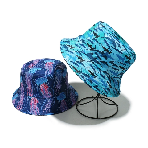 Vissershoed Met Onderwaterwereld Print Polyester Haai Kwal Patroon Zomer Outdoor Zonbescherming Voor Dames