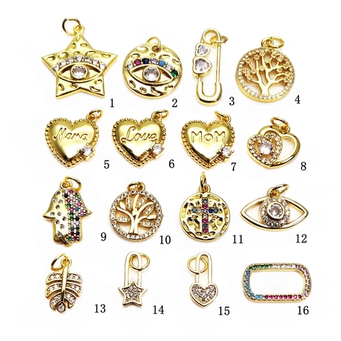 Micro Pave Zircon Pendants Heart Star Evil Eye Hamsa Copper DIY Jewelry Making Accessories For Women Necklace Bracelet