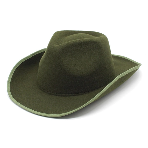 Western Cowboy Hat Wool Felt Wide Brim Fedora Vintage Outdoor Jazz Cap For Men Women Solid Color Sun Protection