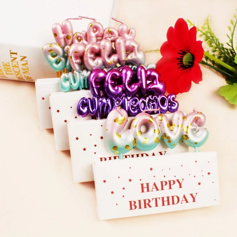 Creative Birthday Candles Galaxy Gradient Letter LOVE Happy Birthday Strawberry Bear Shape Glitter Soy Wax Cake Decoration