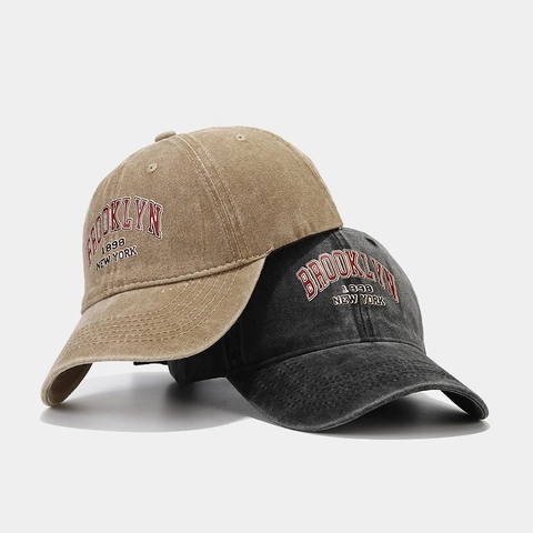 Berretto Da Baseball In Cotone Lavato Vintage Distressed Ricamo Lettere Brooklyn Cappello Da Sole Regolabile Unisex