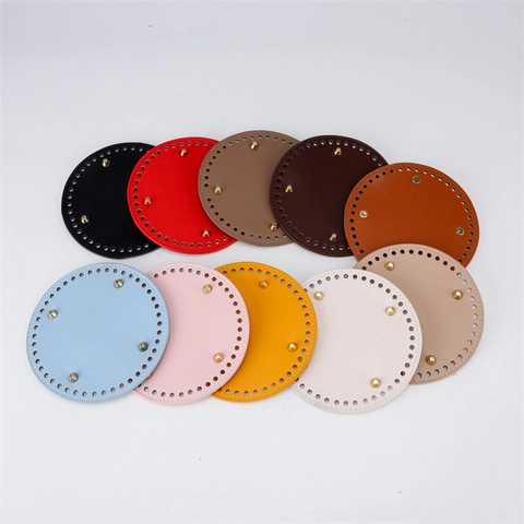 Round Bag Bottom Base Shaper PU Leather With Pre-drilled Holes And Metal Studs For DIY Crochet Bucket Bag