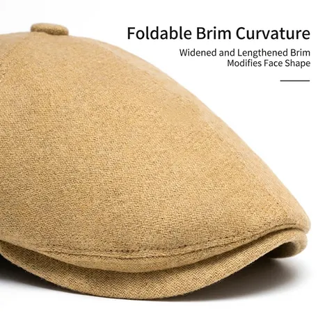 Boina Vintage Hombre Mezcla Lana Tweed Gorra Plana Británica Newsboy Cap Cálida Ajustable Retro Exterior Unisex