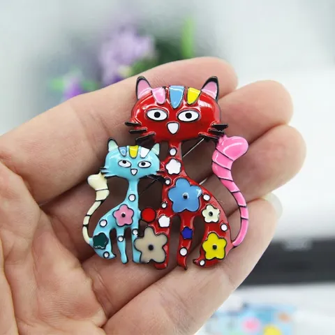 Cartoon Kat Speld Broche Legering Emaille Druppel Olie Strass Schattig Dier Sieraden Kleding Accessoires Voor Dames Meisjes