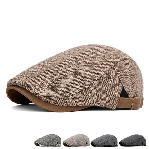 Herren Vintage Schiebermütze Retro Britisch Fischgrätenmuster Flatcap Verstellbar Warm Fleecegefütterte Ivy Hut
