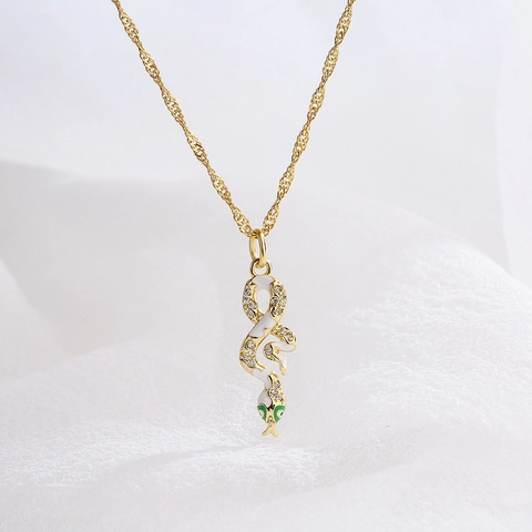 Schlangen Anhänger Halskette Kupfer 18K Vergoldet Zirkonia Emaille Tier Schlüsselbein Kette Schmuck Für Frauen