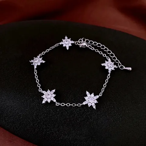 Squisito Bracciale A Fiocco Di Neve Con Stella A Otto Punte In Rame Con Zircone Lucido Intarsiato Catena Regolabile Gioielli Da Donna
