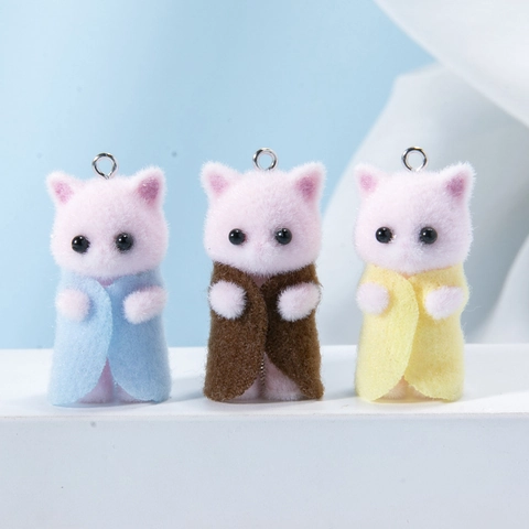 Lindo Colgante De Gato Resina Flocada 3D Dibujos Animados Animal Encanto Joyería Accesorio Bolsa Llavero Regalo Kawaii