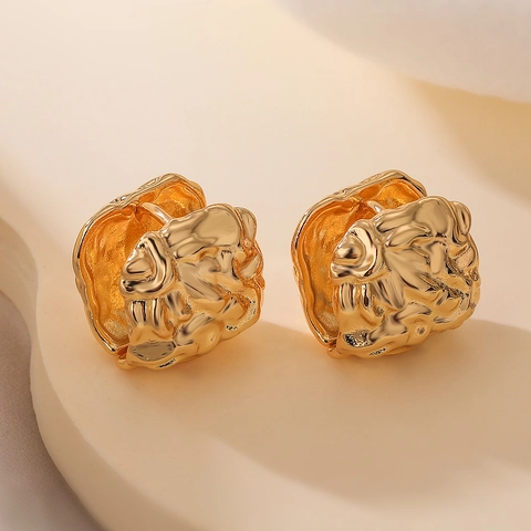 Orecchini Huggie Hoop Quadrati con Textur a Lava Irregolare in Rame Placcati Oro Argento Minimalisti Geometrici Gioielli per Donna