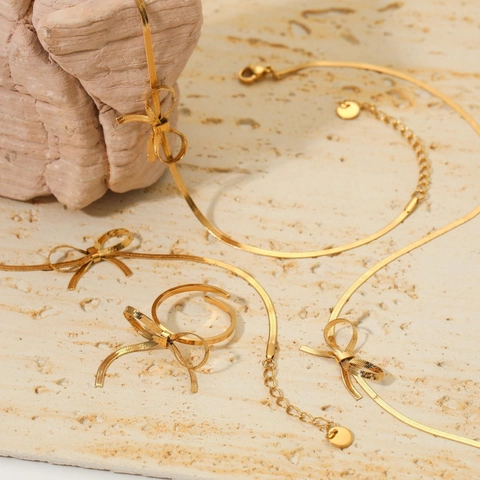 Roestvrijstalen Sieraden Ketting Oorbellen Armband Ring Enkelbandje Strik Ontwerp Slangenketting Mode Elegant Voor Dames