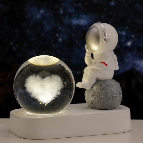 Astronaut Crystal Ball Night Light 3D Laser Engraved Galaxy Moon Desktop Resin Ornament LED Atmosphere Lamp Decor