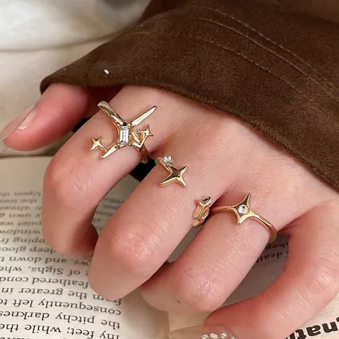 Zircon Star Rings Copper Adjustable Celestial Cross Star Jewelry Accessories Vintage Aesthetic Women