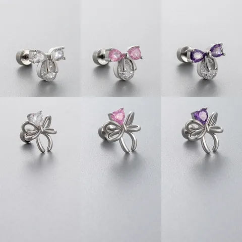Titanium Stalen Strik Zirkoon Oorkraakbeen Studs Schroef Piercing Oorbellen Hart Druppel Kristallen Sieraden Vrouwen