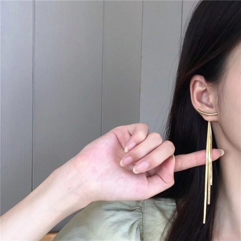 Minimalist Long Tassel Dangle Earrings Alloy Snake Bone Chain With 925 Sterling Silver Earring Post Elegant Women Jewelry