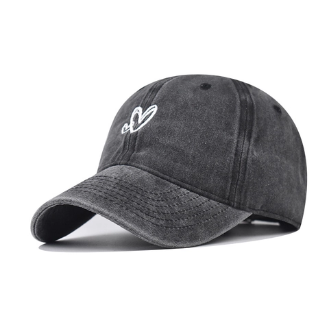 Berretto Da Baseball In Cotone Lavato Vintage Distressed Peaked Hat Ricamo A Cuore Regolabile Parasole Cappello Sportivo Unisex