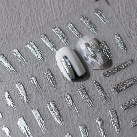 Autocollants Nail Art Relief 3D Dorure Or Et Argent Coup De Pinceau Irrégulier Motif Métallique Abstrait Auto-Adhésif