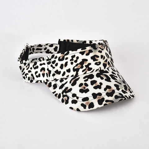 Women Leopard Print Sun Visor Hat Polyester Cotton Blend UV Protection Adjustable Empty Top Hat Outdoor Sports Running Travel