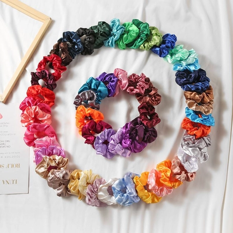 Satin Scrunchies Satin Texture Elastic Hair Bands Solid Color French Style Vintage Hair Accessories For Women