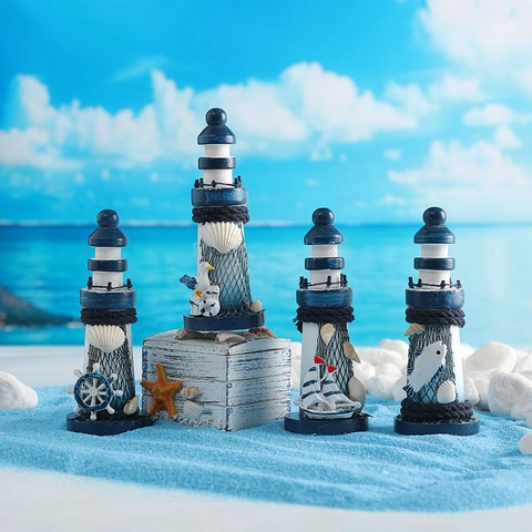 Mediterrane Houten Vuurtoren Nautische Zeilboot Strandstoel Zeevogel Ornament Desktop Home Decor Cadeau