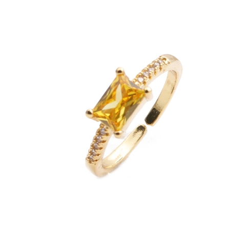 Kupferring Vergoldet Rechteckiger Bunter Zirkon Minimalistischer Geometrischer Schmuck Für Damen Verstellbares Offenes Design