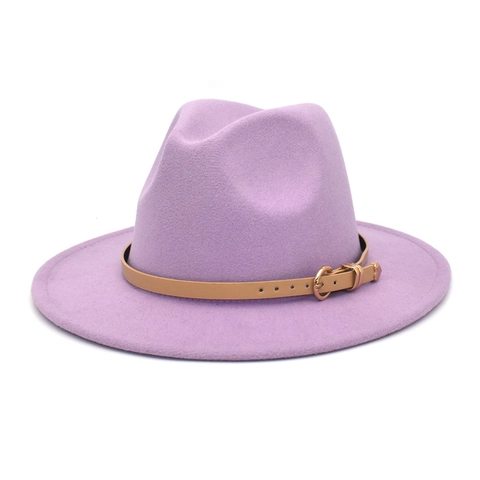 Fedora Hat Woolen Felt Wide Flat Brim Belt Buckle Outdoor Sun Protection Vintage Jazz Style For Men Women