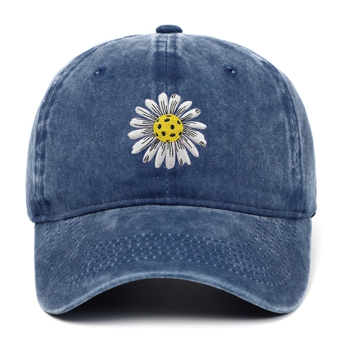 Daisy Embroidery Baseball Cap Vintage Washed Cotton Adjustable Distressed Sports Sun Hat