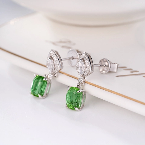 Dangle Earrings Copper Elegant Emerald Cut Green Zircon With Sparkly Rhinestone Accents For Women Accessories
