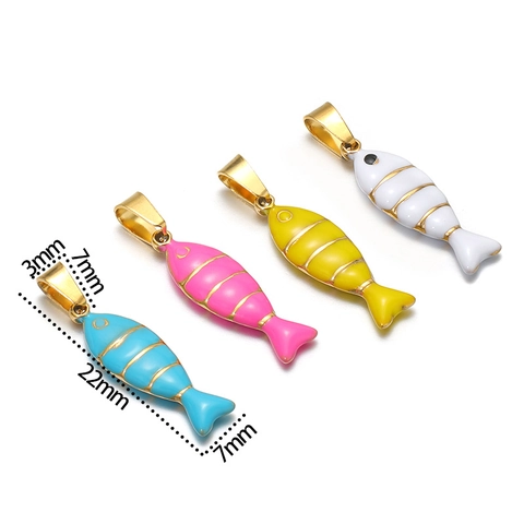 Fish Pendant Charms Stainless Steel Gold Plated Enamel Oil Drop Animal DIY Jewelry Making Necklace Bracelet Earring Finding