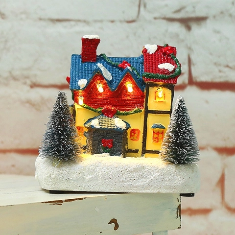 Casa In Miniatura Di Natale Luminosa Resina Capanna Innevata Led Ornamento Da Tavolo