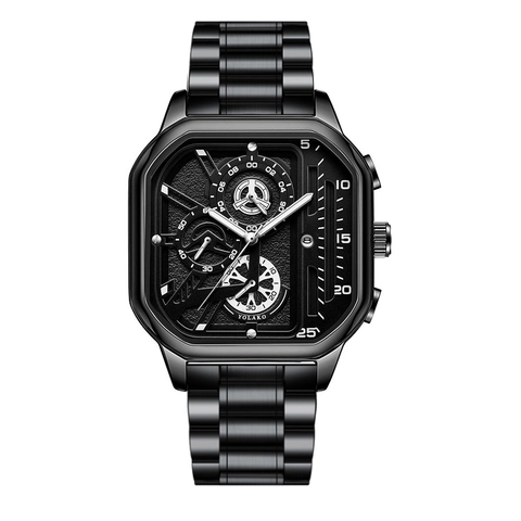 YOLAKO Herren Business Quadratische Quarzuhr Mit Legierung Edelstahl Band Automatisches Datum Kalender Multifunktions-Chronograph Mode Armbanduhr
