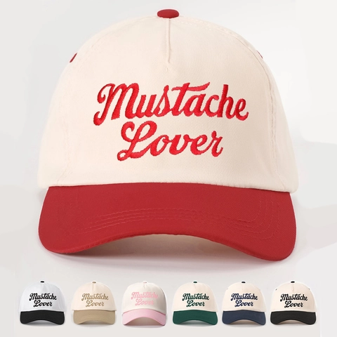 Cappello Da Baseball Colore A Contrasto Poliestere Ricamo Mustache Lover Regolabile Visiera Curva Protezione Solare Unisex