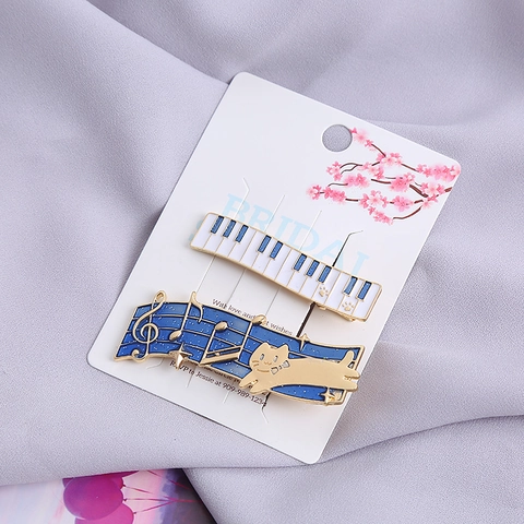 Mollette Per Capelli Gatto Pianoforte Nota Musicale Spille Smalto Lega Accessori Capelli Dolce Stile Coreano Per Donne Ragazze