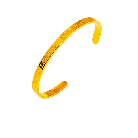 Bracelet Manchette Plaqué Or 18K Acier Inoxydable Gravé Forever Love Only You Strass Incrusté Jonc Ouvert Pour Femmes
