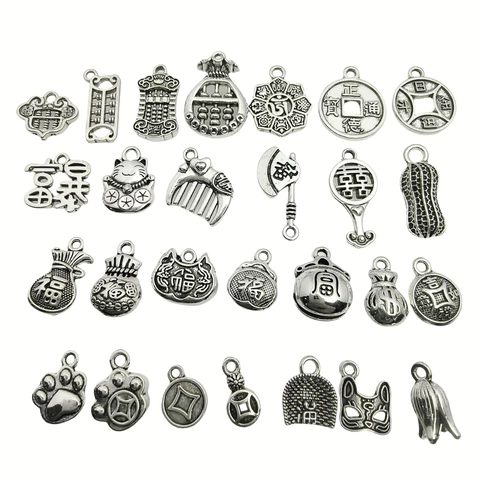 Breloques Rétro DIY Pendentifs Alliage Ton Argent Tibétain Style Chinois Symboles De Chance Accessoires De Bijouterie