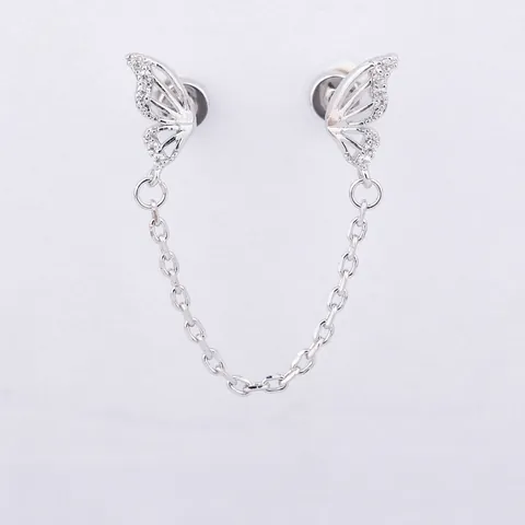 316L Stainless Steel Zirconia Cartilage Stud Earrings Real Gold Plated Butterfly Cross Heart Pendant Ear Chain Jewelry