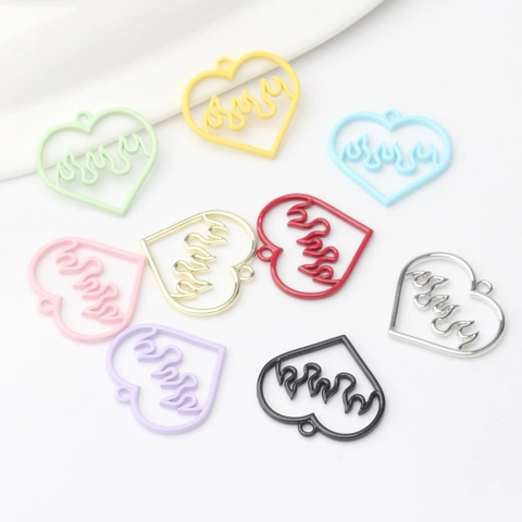 Heart Charms Alloy Hollow Flame Heartbeat Pendants DIY Jewelry Making Earrings Necklace Accessories Colorful