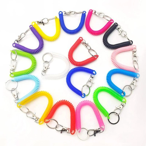 Plastic Spiral Spring Keychain Retractable Coil Strap Anti-lost Phone Rope With Metal Ring Colorful Durable For Keys