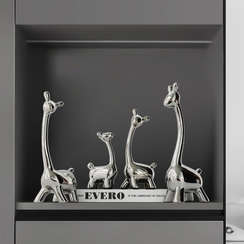 Modern Abstract Ceramic Giraffe Figurines Electroplated Silver Gold Accents Home Living Room Office Cabinet Decor Art